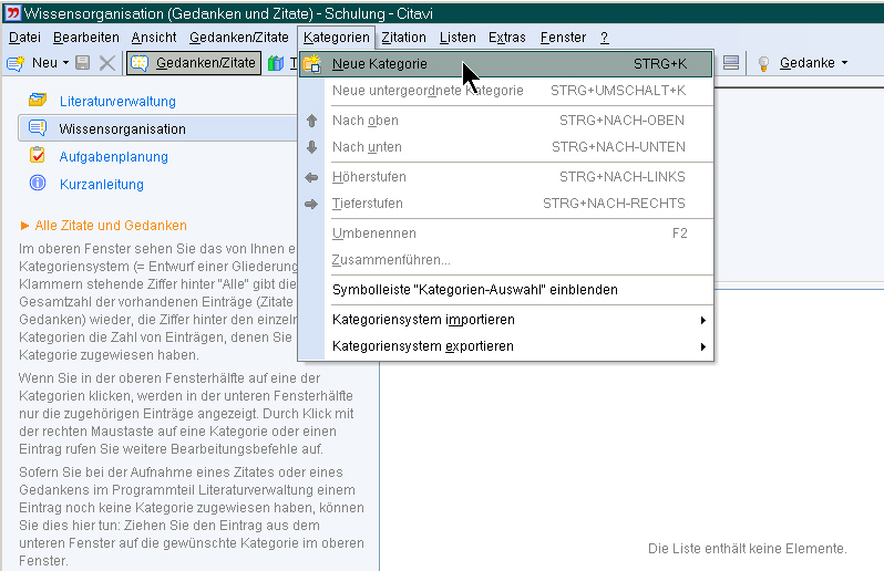Eine neue Kategorie erstellen Eine neue Kategorie erstellen