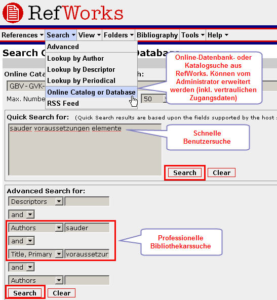 externe Datenbanksuche aus RefWorks externe Datenbanksuche aus RefWorks